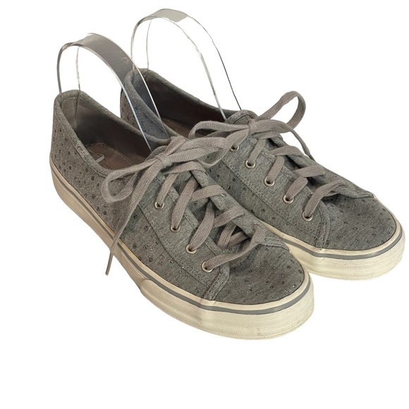 Keds Gray Canvas Silver Metallic Dots Lace Up Sneaker Shoes Sz 7.5 - Picture 1 of 11